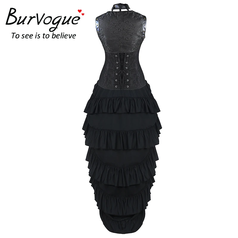 Burvogue Добби стимпанк корсет платье талии управление Корсеты и регулируемая юбка
