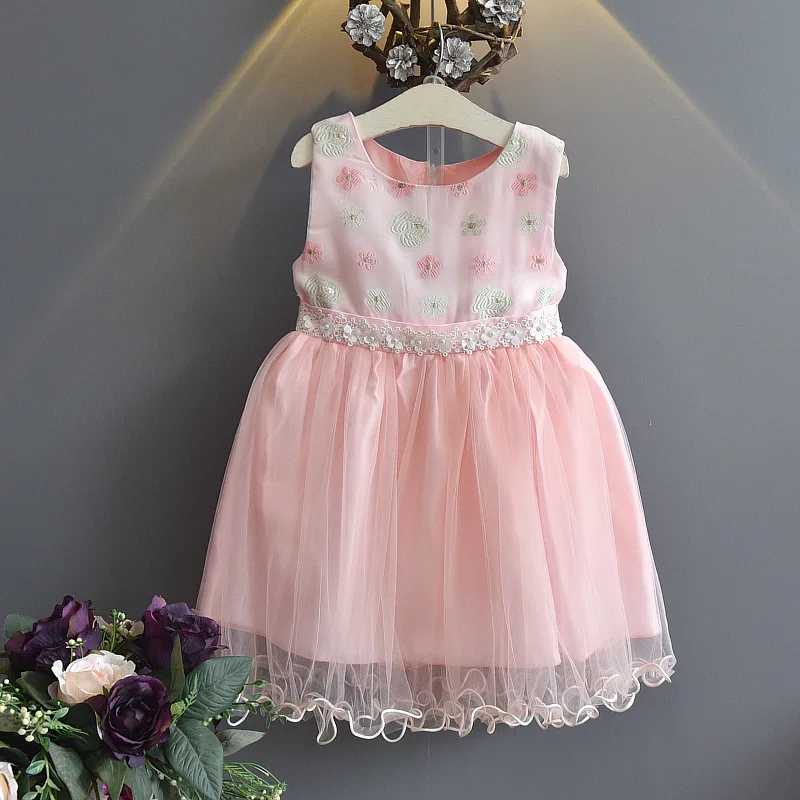 girl beach floral dresses girls pink tutu frill dance princess dress kids summer clothes sleeveless ruffle flounce party cloth (6)