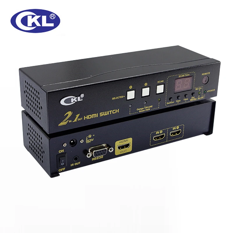 Ckl-21h 2 Порты и разъёмы Авто HDMI коммутатора 2 в 1 с ИК-пульт дистанционного RS232 Управление автоматическое обнаружение EDID Поддержка 3D 1080 P