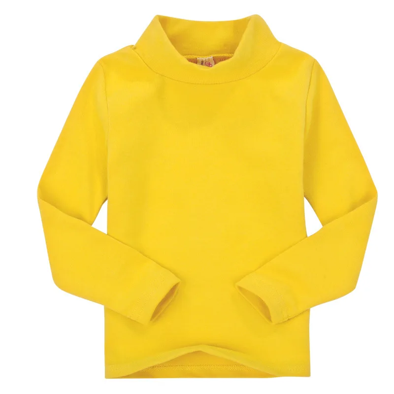 От 1 до 6 лет футболка с высоким воротником для мальчиков и девочек; сезон осень-зима хлопковые однотонные рубашки ярких цветов футболки с длинными рукавами для мальчиков и девочек; KF271 - Цвет: 23 yellow