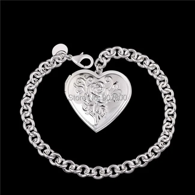 

H347 wholesale Top quality plated silver Frame heart pendant fashion jewelry charm bracelet Valentine's Day gift