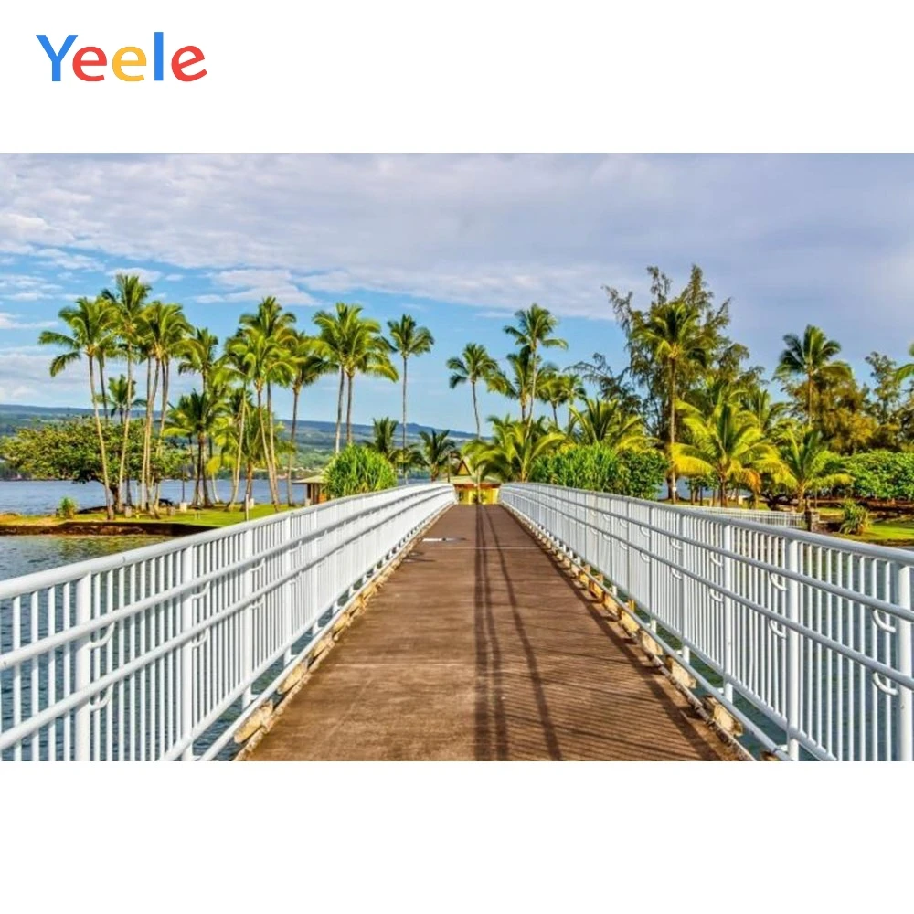 

Yeele Summer Bridge Railing Backdrops Palm Tree Photography Background Customized Photographic Backdrop For Photo Studio