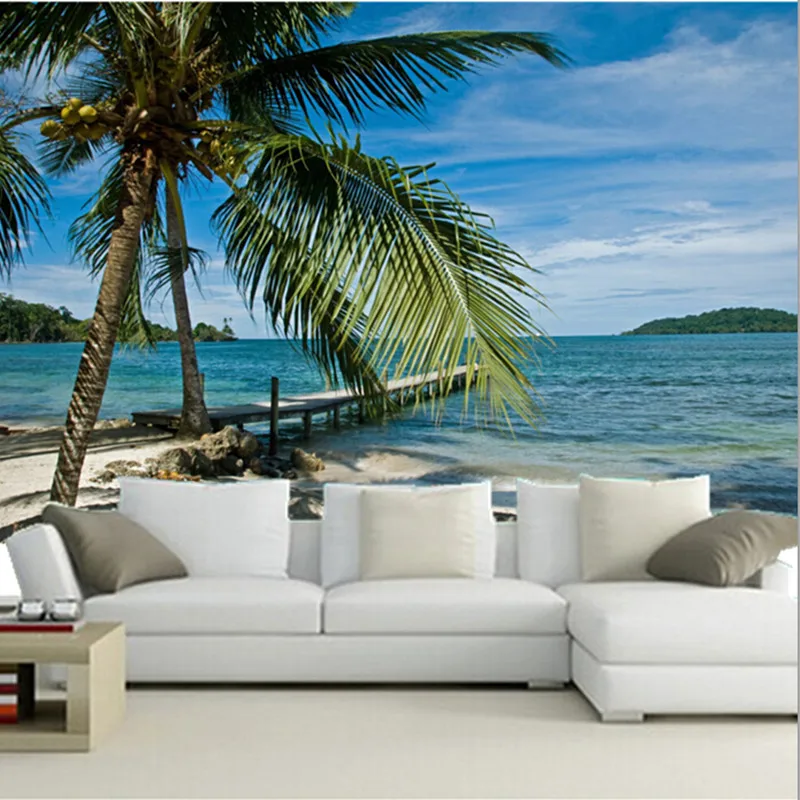 Us 14 5 50 Off Custom 3d Large Murals Sea Tropics Sky Beach Palma Nature Wallpapers Living Room Sofa Tv Wall Bedroom Wall Paper In Wallpapers From