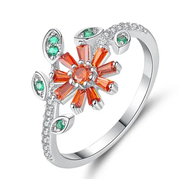 

Hainon New Hot Sale Rings Silver Color Red Zircon Flower Finger Rings For Women Leaf Fashion Valentine's Day Gift Distribution
