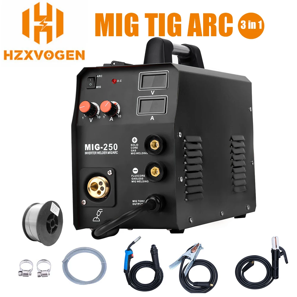 

HZXVOGEN 220V New Arrival Mig Welder MIG250 MIG TIG ARC 3 in 1 Welding Machine Gas Gasless Welder Mig Welding Machine