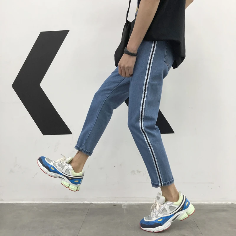 

2018 New Fashion Trend personality slim Jeans men Male Korean Man Nine Part Pants Handsome Cattle Pure blue Free shipping