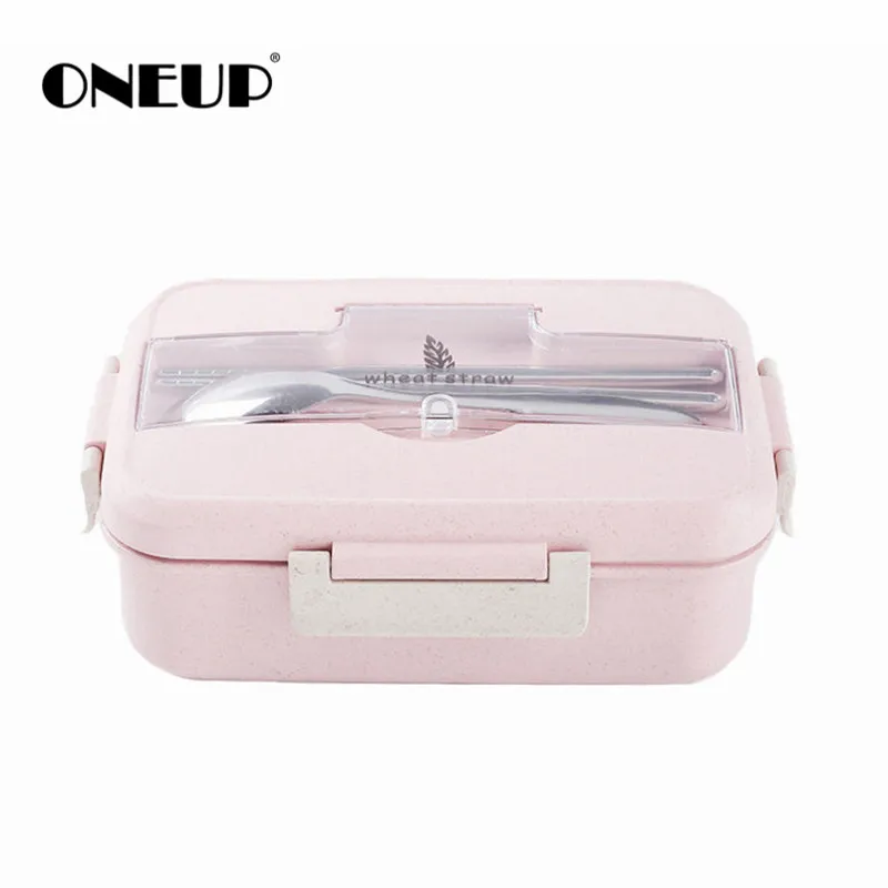 ONEUP font b Lunch b font box Wheat straw bento box with tableware Healthy BPA free