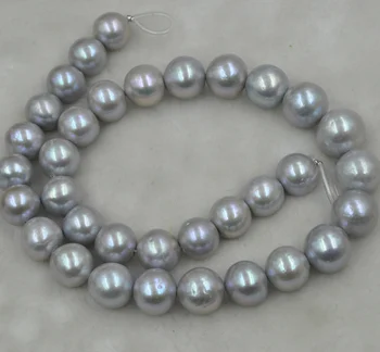 

Huge 12-14mm round gray kasumi freshwater pearl strand 40cm