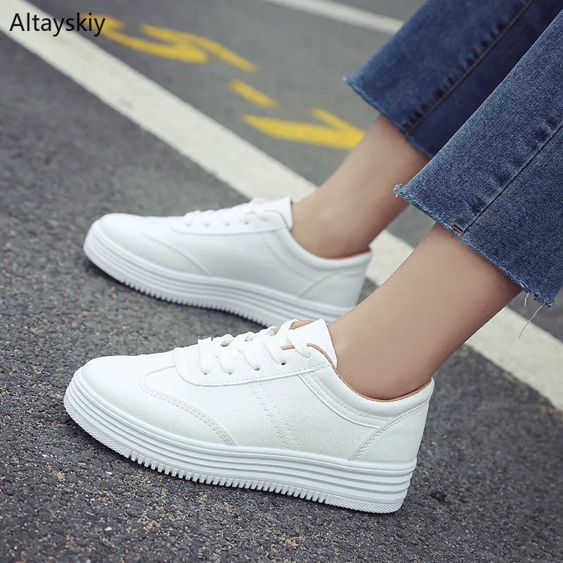 

Vulcanize Shoes Women Non-slip Thick Bottom Waterproof Sneakers Womens Flat Walking Outdoor Student Footwear Female Trendy White