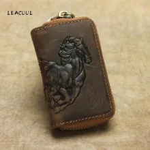 Натуральная кожа Автомобильный ключ кошелек мужской ключ держатель ключница лошадь резной брелок для ключей чехлы на молнии чехол сумка кошелек