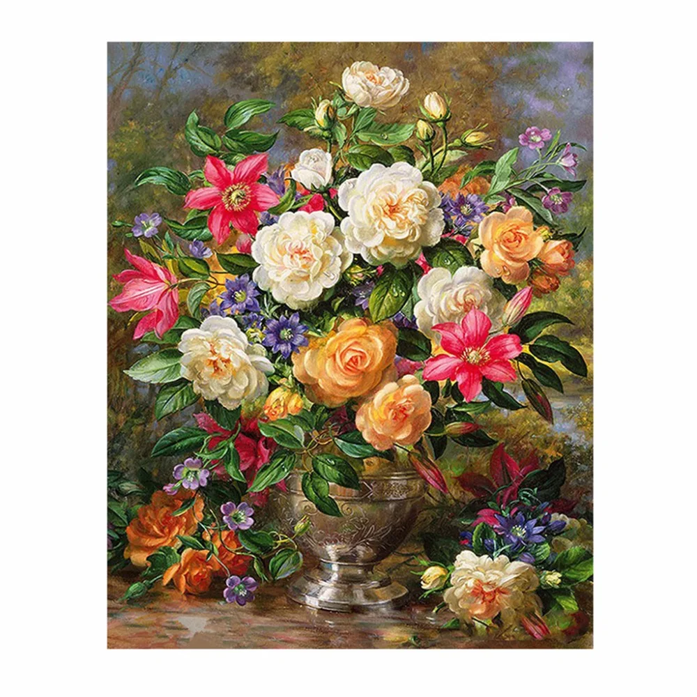 

Frameless Colorful Flowers DIY Digital Oil Painting Paint By Number Canvas Artwork Wall Room Home Decor