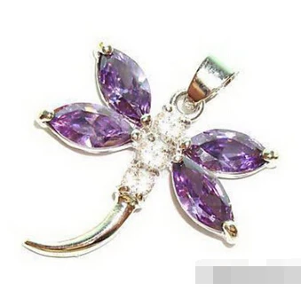 

huij 0033252 Purple Cubic Zirconia 18KWGP Crystal Dragonfly Pendant & Necklace 2pc