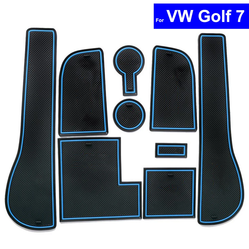 

9 Pcs Car Non-slip Door Gate Slot Mats Carpets Position Cup Holder Pads For Volkswagen VW Golf 7 2014 2015 2016 Door Groove Mat