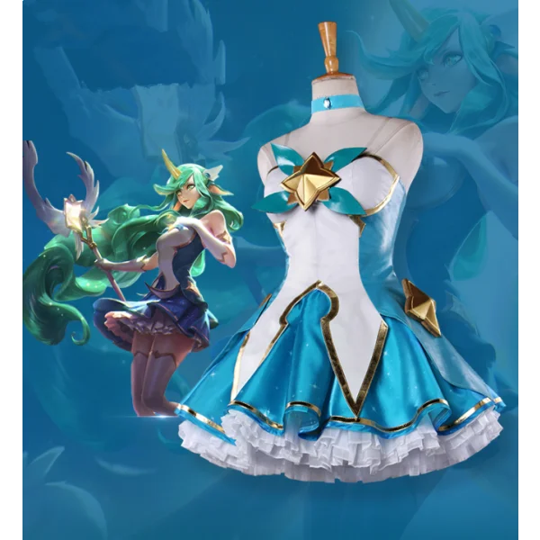 

2017 Hot Game LOL Star Guardian Soraka Cosplay Costume The Starchild Soraka Skin Cosplay Dress Women Suits with Wig Shoes