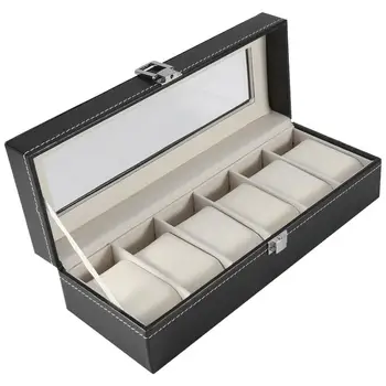 

1Pc High Grade 6 Slots PU Leather Box Case For Watch Jewellery Display Watch Boxes Storage Organizer Holder