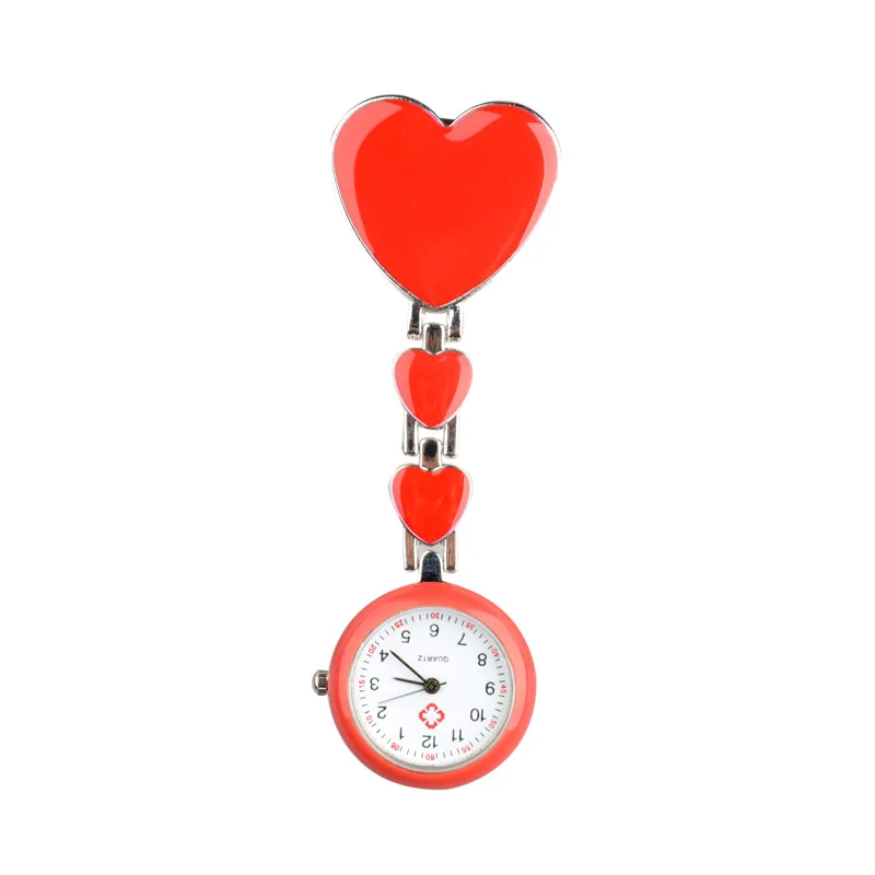 Shellhard Women Chic Heart Shape Cute Watch 7 Colors Pendant Clip-On Brooch Fob Pocket Analog Alloy Quartz Nurse Watches