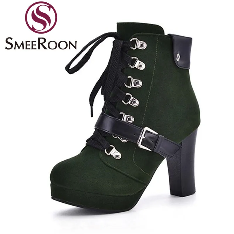 

Smeeroon fashion boots lace up women's shoes zipper ankle boots platform buckle modern punk high heels winter boots motorcycle