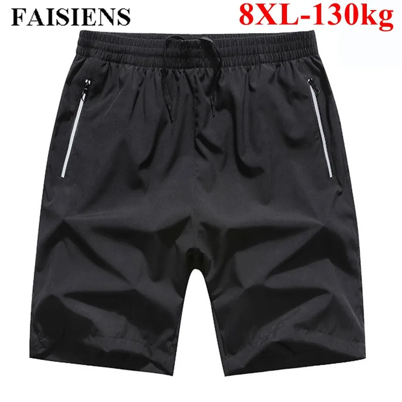 FAISIENS Плюс Размер 6XL 7XL 8X тонкие повседневные шорты для мужчин с эластичной талией быстросохнущие дышащие летние мужские шорты с карманом на молнии