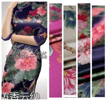 

150cm retro printed fabric high imitation silk cheongsam fabric peony digital print dress kimono fabric wholesale cloth