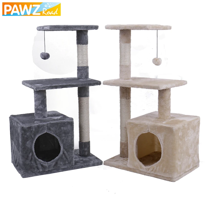 

H 85cm Multi-functional Cat Tree House Multi-layer Beige Gray Cat Condo With Durable Sisal Scratcher Funny Climbing Frame