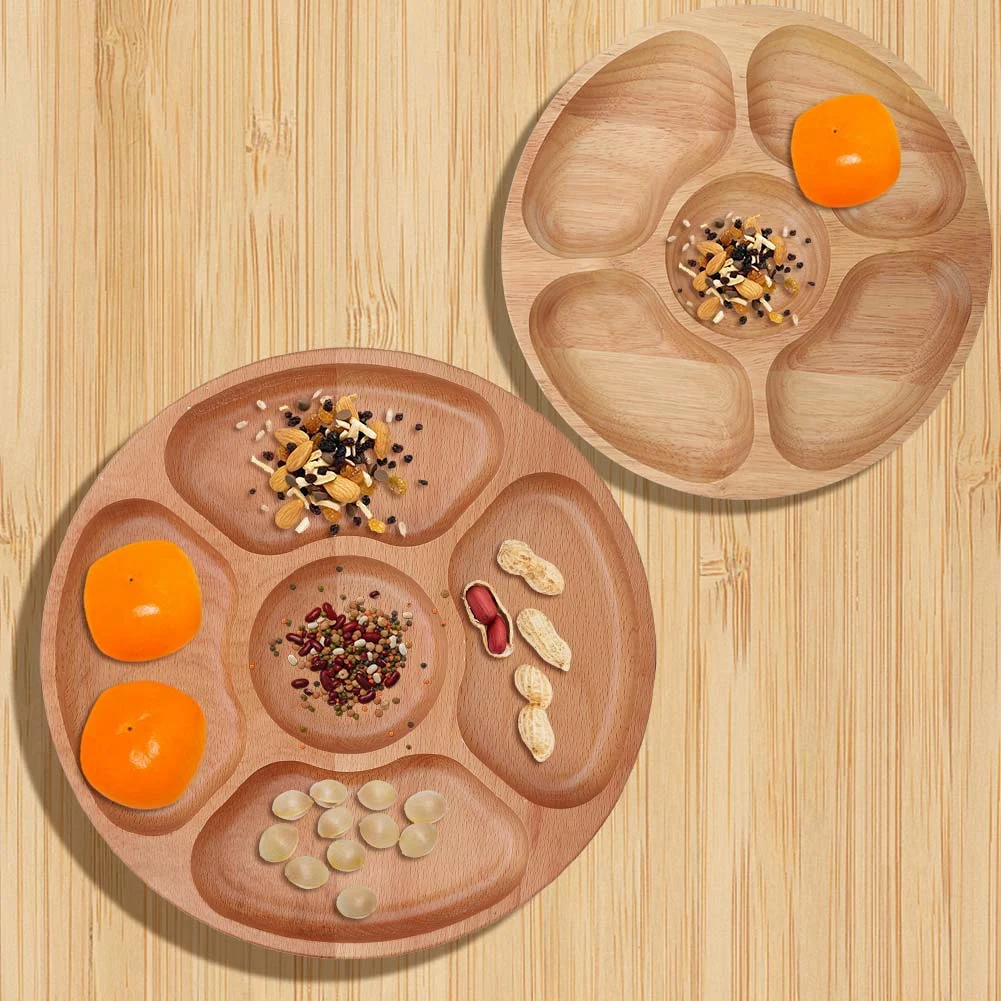 Китайский стиль, натуральная деревянная круглая форма, разделенная тарелка для еды, десерт, закуска, кухонный салон, орех, закуска, конфеты, организованный поднос для хранения
