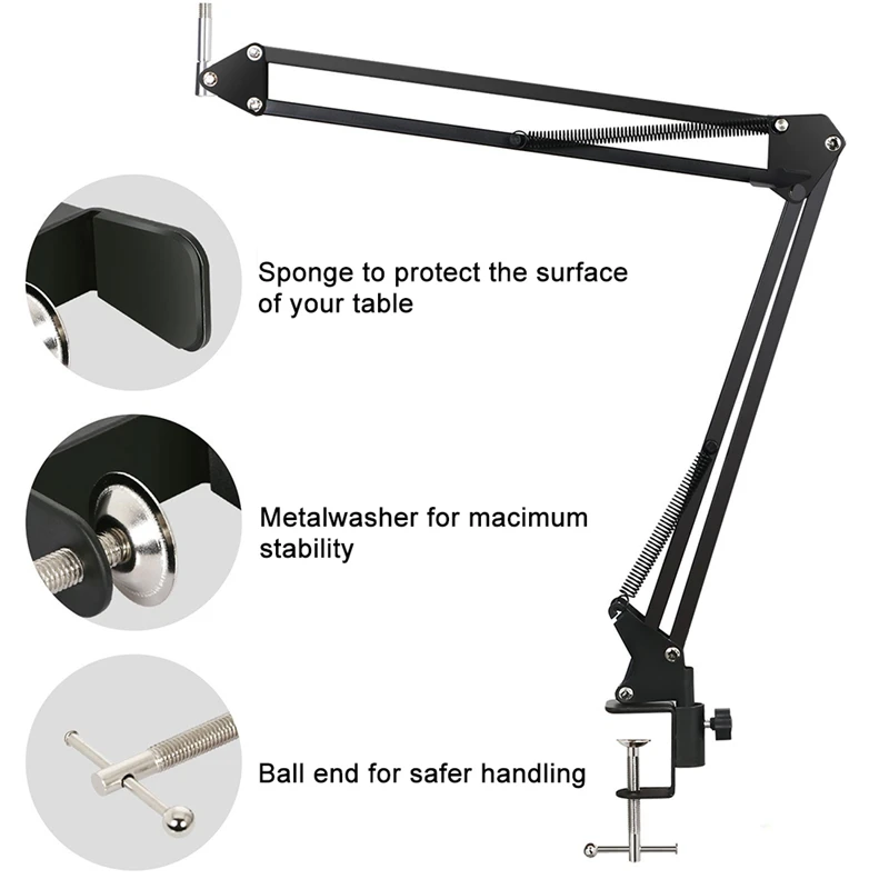  GEVO NB-35 Microphone Holder Suspension Arm Adjustable Stand Metal Boom Scissor Arm And Dual Layere