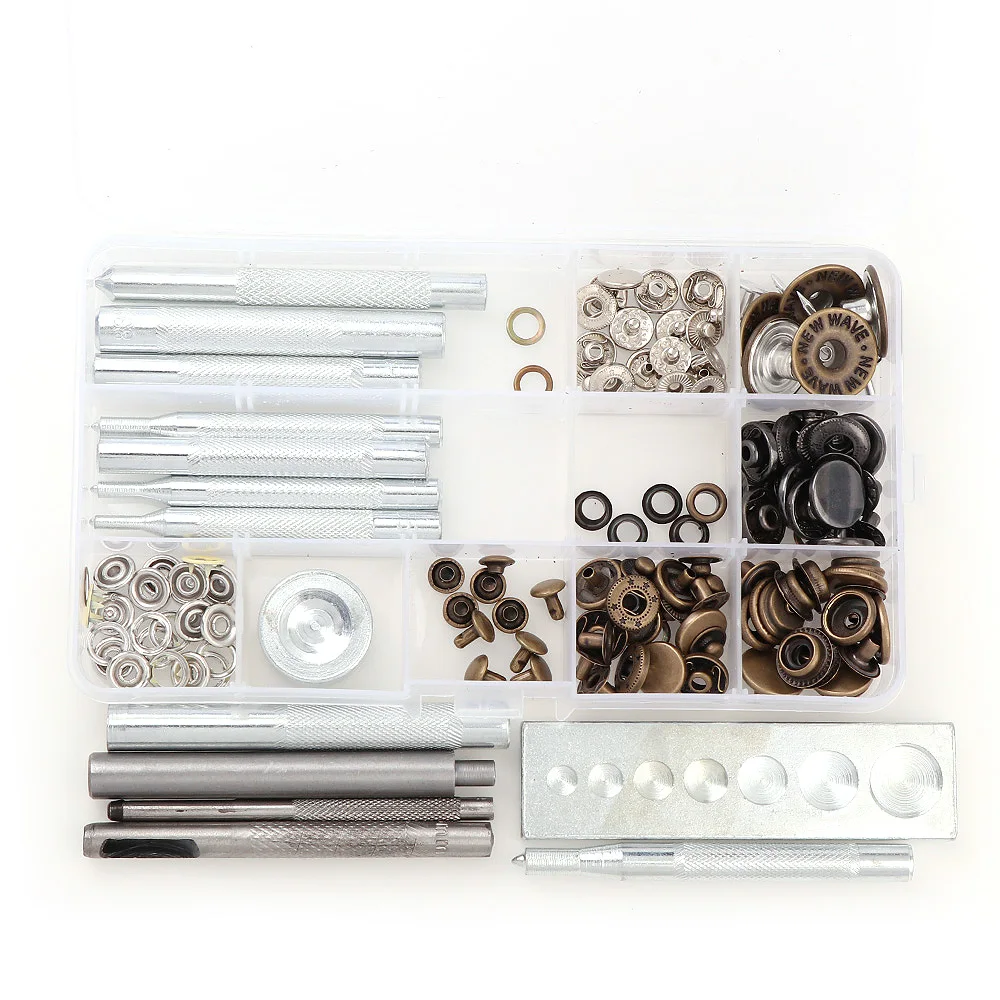

14Pcs Metal Leather Craft Tools Snap Rivet Fastener Buttons Installation Tool Kit Hand Punch Tool Set DIY Material Accessories