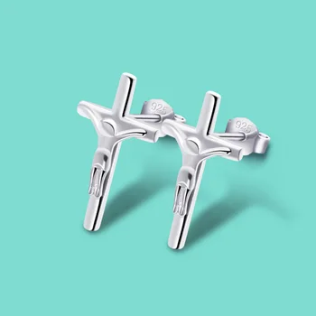 

Religious style 925 sterling silver earrings male/female suitable cross earrings real white silver earrings unisex Accessories