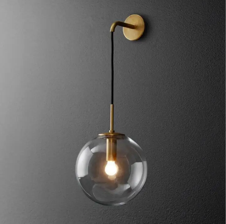 Nordic round glass ball wall lamp bedroom lamp creative personality of modern minimalist hotel corridor bedside