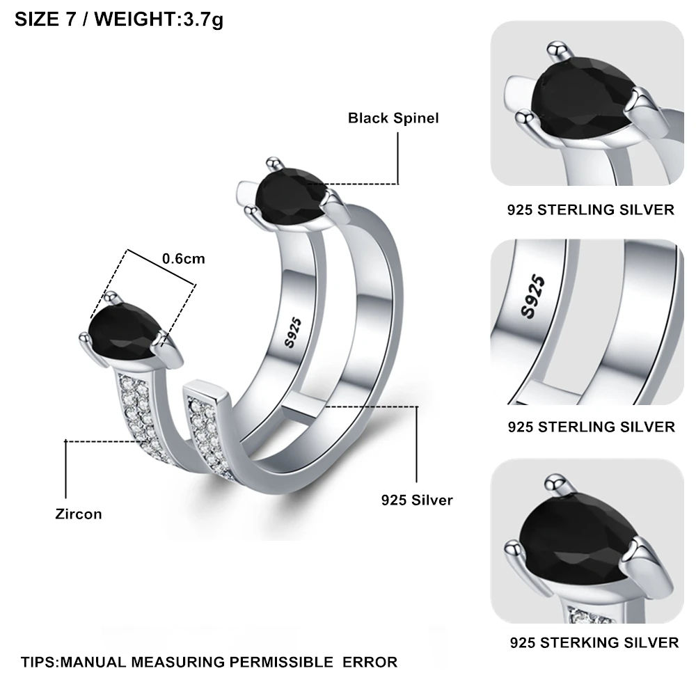 Новинка, Ювелирное кольцо bijoux Rock, 925 пробы, серебро, хорошее ювелирное изделие, черная шпинель, обручальное кольцо для женщин, Anillos Mujer G061