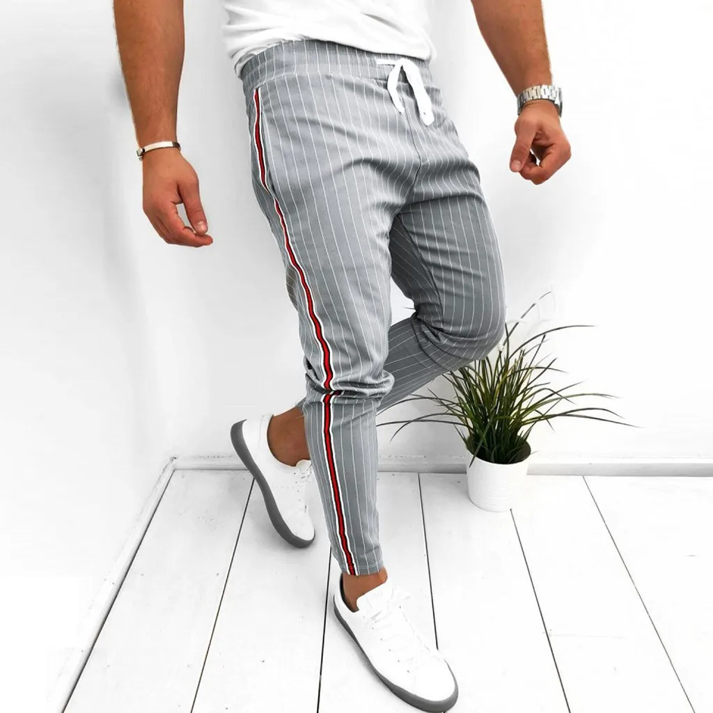 

Check Trousers For Men men's Sweatpants Joggers Striped Patchwork Casual Drawstring Sweatpant Trouser Long Pants Casual Trousers
