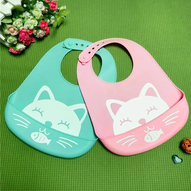 Cartoon Kids Silicone Baby Bibs Children's Adjustable Waterproof Bib Baby Feeding Stuff Burp Cloth Boy Girl Bibs Apron Baberos