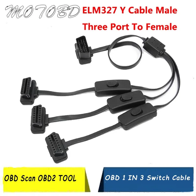 

Auto Diagnostic Scanner Tool OBD 2 Splitter Extension 1 to 3 with Switch Y Cable Male Three Port To Female for ObdTooL ELM327