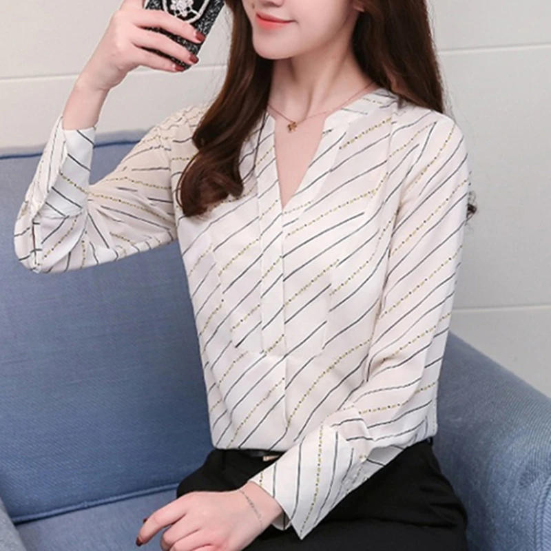 casual striped long sleeved v collar chiffon shirt casual striped long sleeved v collar chiffon shirt