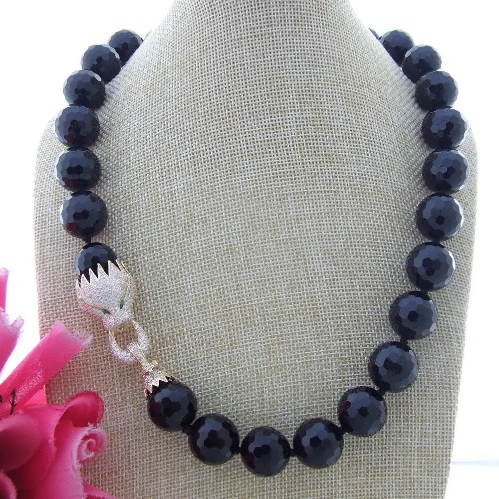 

FC112607 18MM Round Faceted Onyx Necklace CZ Clasp 22