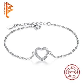 

BELAWANG Vintage 925 Sterling Silver Charm Bracelets For Women Crystal Love Heart Bracelets&Bangles Pulseras Authentic Jewelry