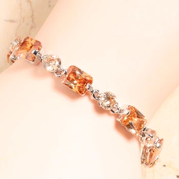 

Champagne Orange Morganite Silver Plated Argent Link Chain Bracelet 6 7 Inch L10030