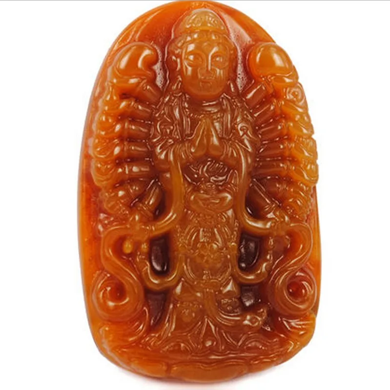 

natural china HUANGLONG jade beige carved lucky Avalokitesvara brand Ruyi Pingan necklace pendant Fine Jewelry