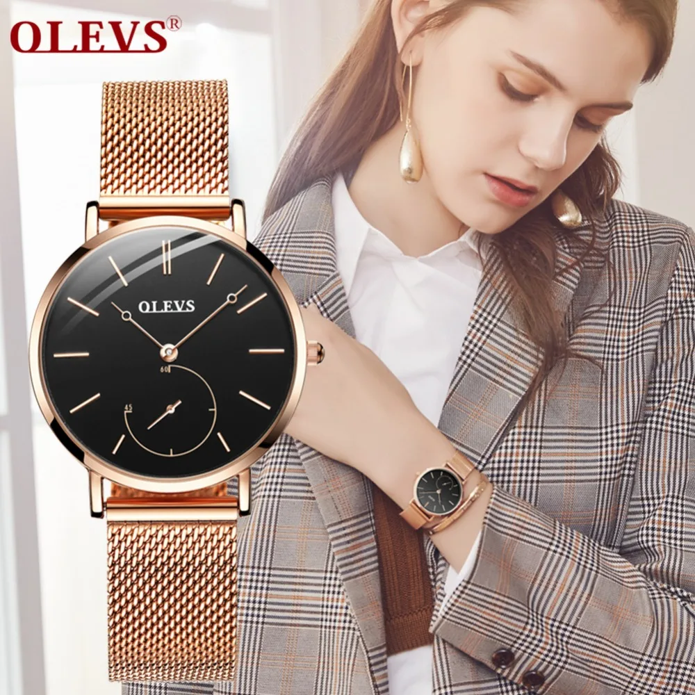 Reloj Mujer, модные наручные кварцевые часы, женские, черные, повседневные, под платье, часы, розовое золото, сетка, нержавеющая сталь, женские часы Uhr