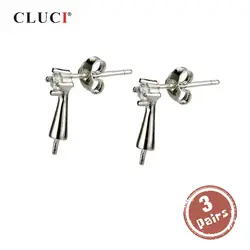 CLUCI 3 пары, оптовая продажа, серьги из стерлингового серебра 925 пробы, изысканные ювелирные серьги с жемчужинами, крепление серебра 925