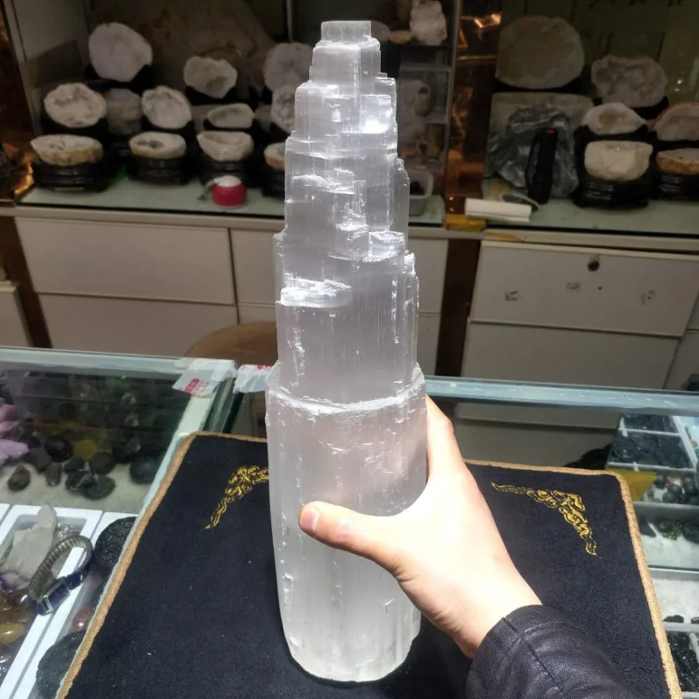 40 см SELENITE из Белого Гипса небоскреб замок башни гипса Кристал острый