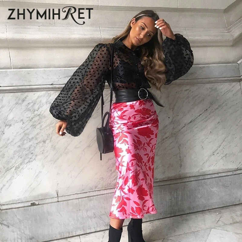 Повседневная сетчатая блузка ZHYMIHRET в горошек рубашка женские топы с длинными