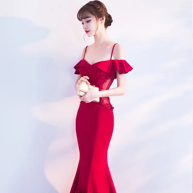 

2019 New One-shoulder Fishtail Sexy Slim Sling Evening Dress