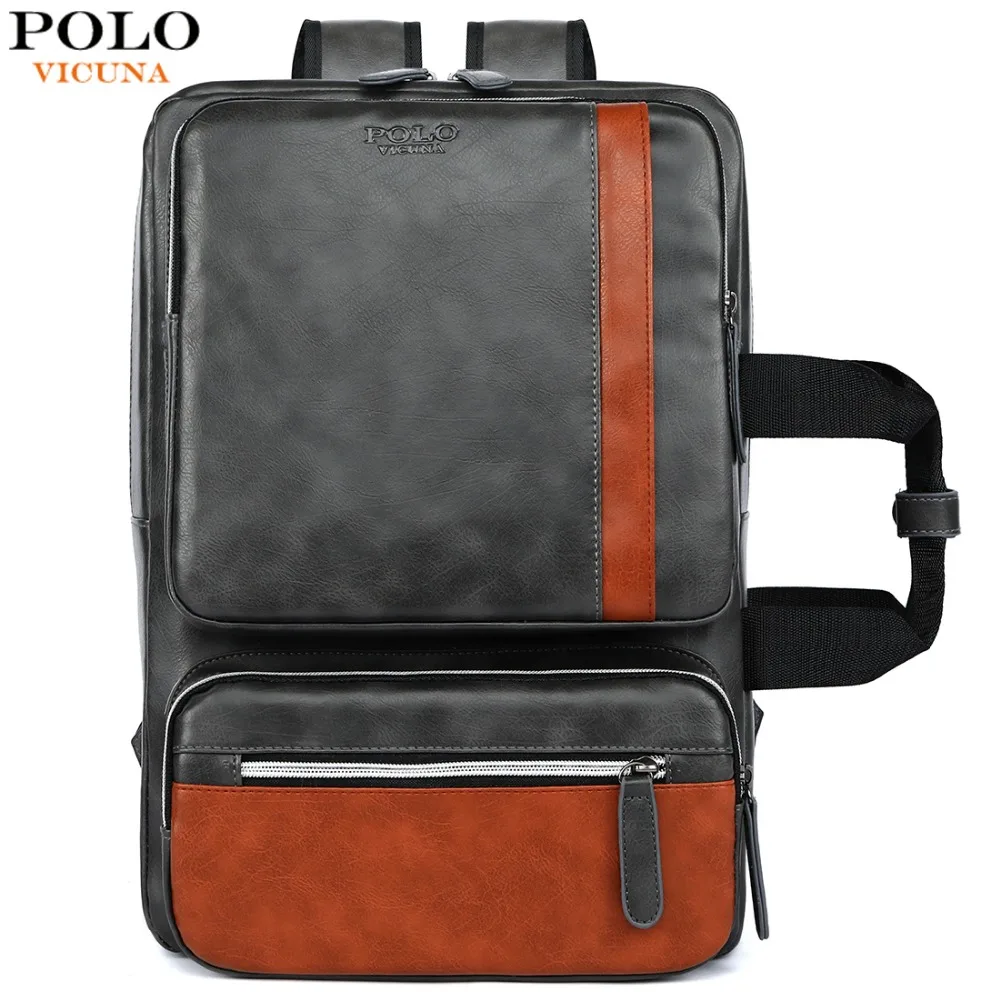 Pаспродажа VICUNA POLO, Кожаный многофункциональный мужской деловой рюкзак, сумка для ноутбука, большая вместительность, дорожные мужские сумки, повседнев...