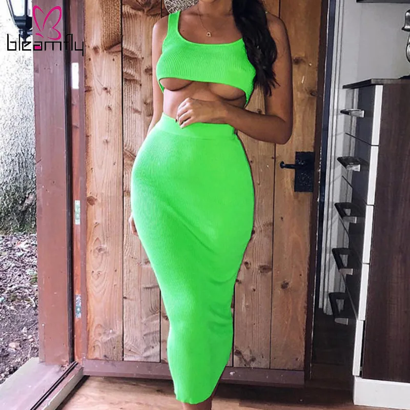 

Two Piece Set for Women Crop Top And Long Skirt Set Matching Sets Woman Summer Two Pieces Outfits High Waist Pencil Skirt