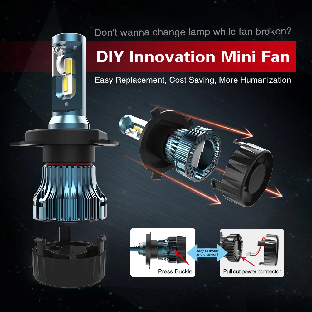 NOVSIGHT H4 Автомобильные светодиодные фары H7 H11 H8/H9 9005 9006 H13 60W 10000LM Play and Plug для вождения