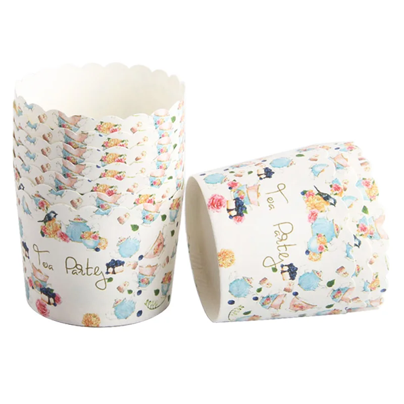 

50pcs Big Size Tea Party Time Teapot Cups Flowers Muffin Paper Cupcake Cups Wrapper Liners for Wedding Birthday Party DIY Baking