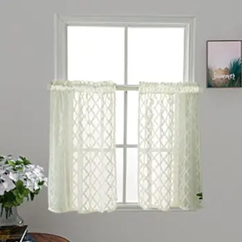 

74x90cm European Modern Sheer Kitchen Tiers Curtains Rhombus Jacquard Short Half Window Drapes Valance Home Living Room Decor