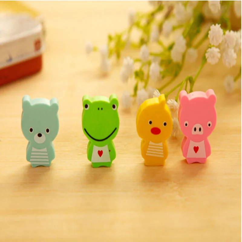 4 pcs /bag kawaii frog animals mini rubber eraser creative stationery