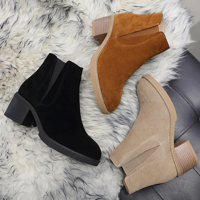 Chaussures Noir Faible Kaki En On Plate Split De Brun Femme Style Talon 2019 Bottines brown Slip forme Black Décontracté Confortable Mode khaki Cuir Femmes 5q3jARL4